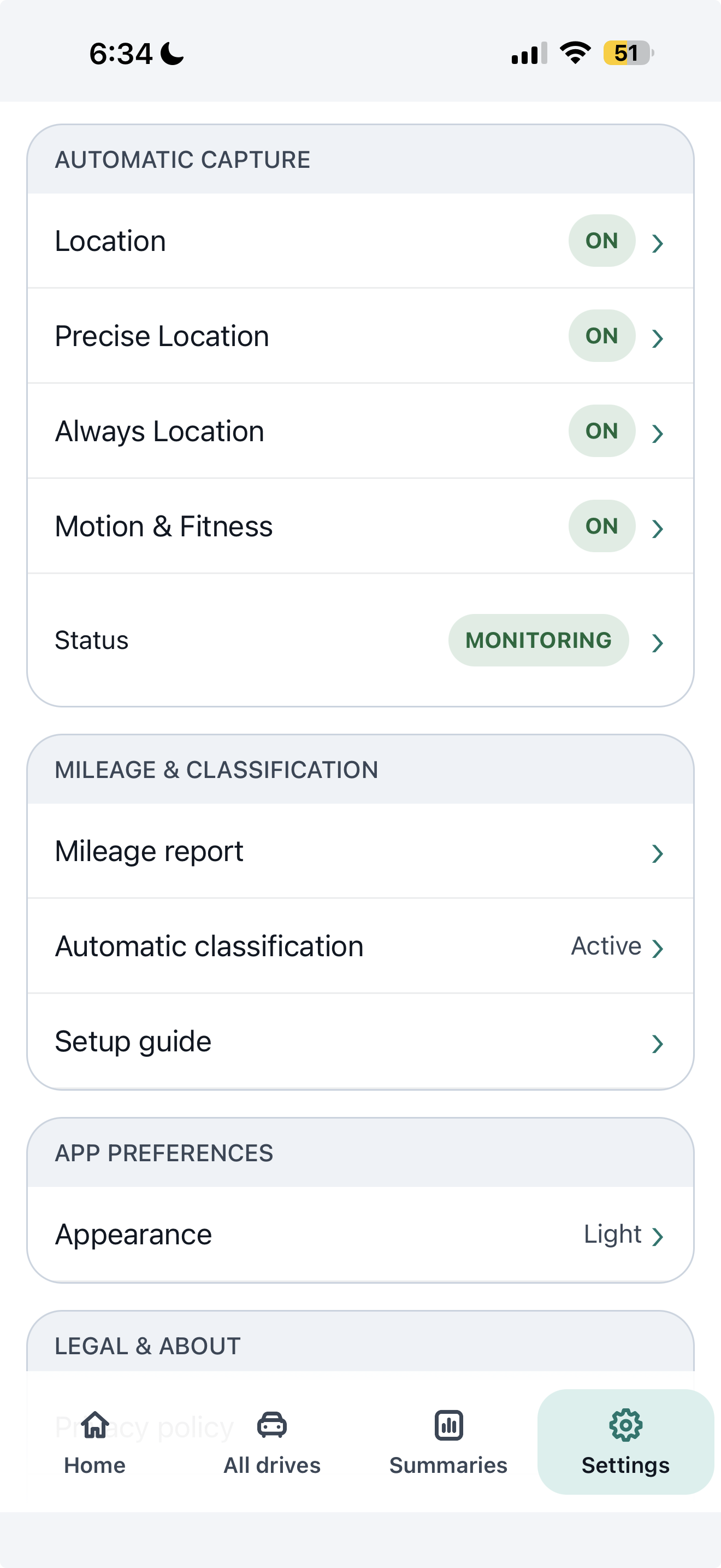 MileClerk permissions screen